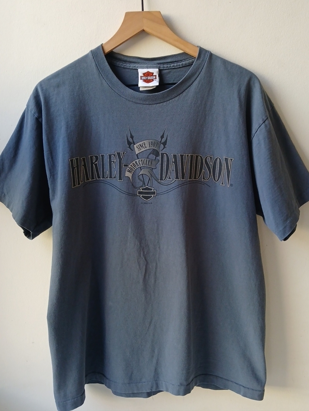 Vintage Harley Davidson T Shirt Blue Gray Men's Large